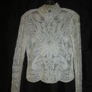 Cashe Ivory Embellished Mesh Top